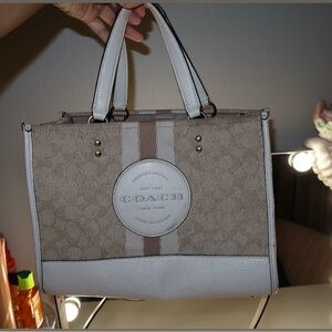 Coach Tan and White Signature Tote
